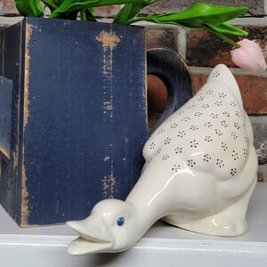 Vintage Handpainted Duck Goose Block Print Large Figurine Shelf Sitter Cottage